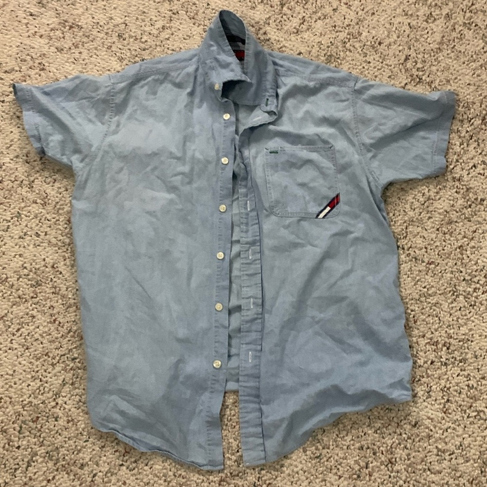 men’s small light blue button up shirt.